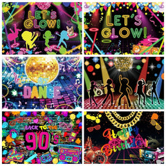 80's 90's Hip Hop Disco Backdrop for Photography Retro Neon Lights Let's Glow Adult Baby Birthday Party Background Photo Studio