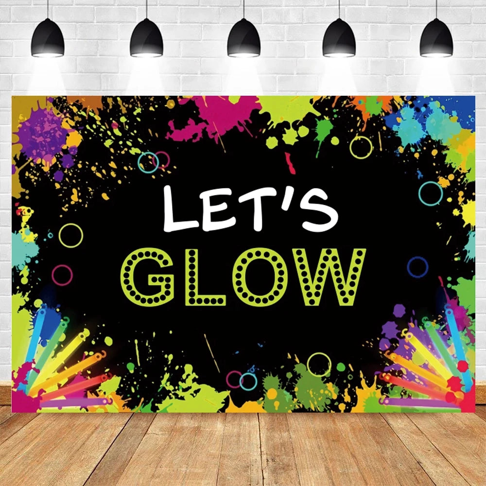 80's 90's Hip Hop Disco Backdrop for Photography Retro Neon Lights Let's Glow Adult Baby Birthday Party Background Photo Studio