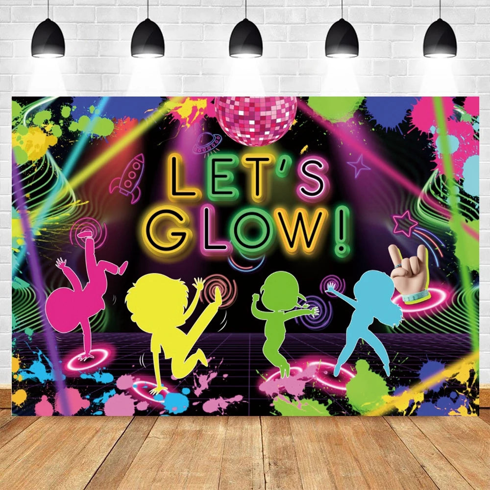 80's 90's Hip Hop Disco Backdrop for Photography Retro Neon Lights Let's Glow Adult Baby Birthday Party Background Photo Studio