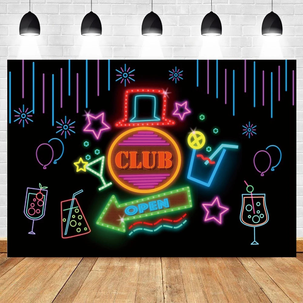 80's 90's Hip Hop Disco Backdrop for Photography Retro Neon Lights Let's Glow Adult Baby Birthday Party Background Photo Studio