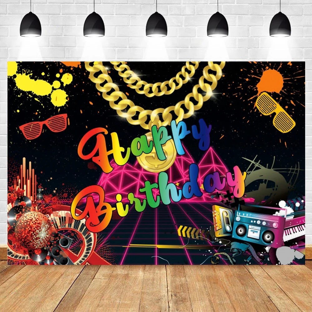 80's 90's Hip Hop Disco Backdrop for Photography Retro Neon Lights Let's Glow Adult Baby Birthday Party Background Photo Studio