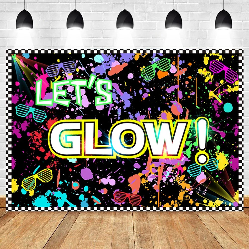 80's 90's Hip Hop Disco Backdrop for Photography Retro Neon Lights Let's Glow Adult Baby Birthday Party Background Photo Studio