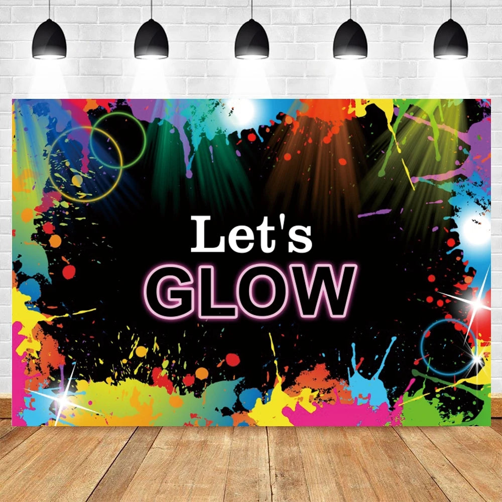 80's 90's Hip Hop Disco Backdrop for Photography Retro Neon Lights Let's Glow Adult Baby Birthday Party Background Photo Studio