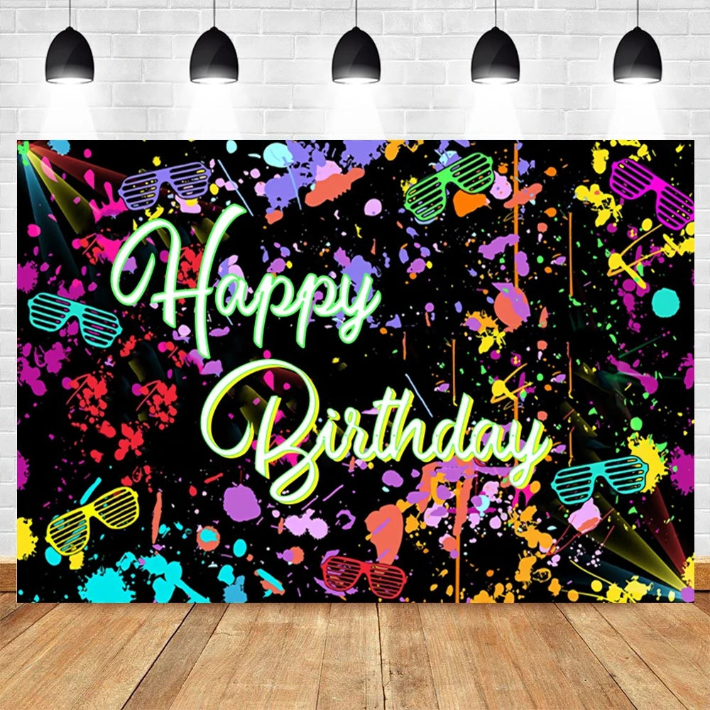 80's 90's Hip Hop Disco Backdrop for Photography Retro Neon Lights Let's Glow Adult Baby Birthday Party Background Photo Studio