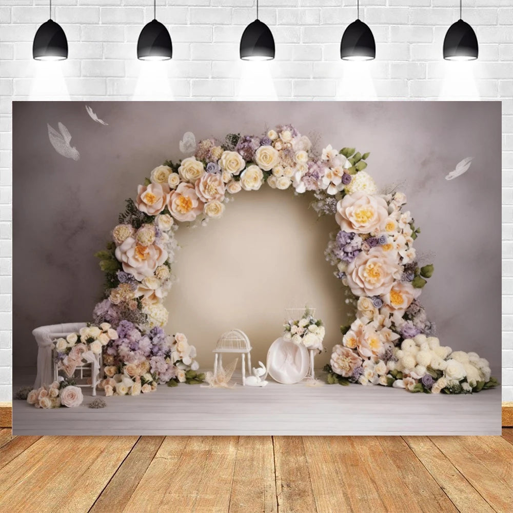 Abstract Flower Backdrop Oil Painting Spring Floral Baby Shower Birthday Cake Smash Wedding Photography Background Photo Studio