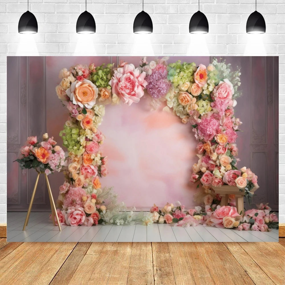 Abstract Flower Backdrop Oil Painting Spring Floral Baby Shower Birthday Cake Smash Wedding Photography Background Photo Studio