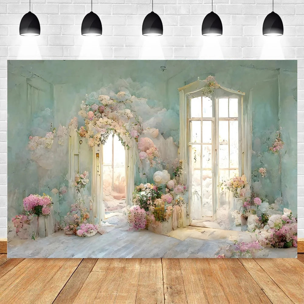 Abstract Flower Backdrop Oil Painting Spring Floral Baby Shower Birthday Cake Smash Wedding Photography Background Photo Studio